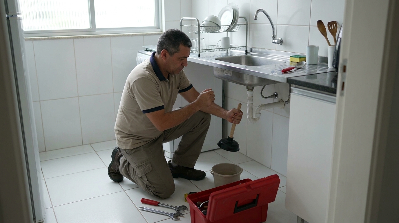 Desentupimento de pia residencial em Porto Alegre‑RS